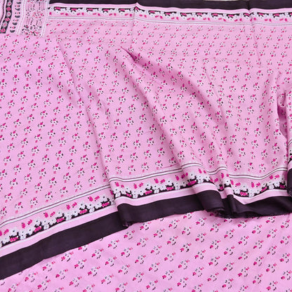 Indian Vintage Pink Pure Silk Printed Saree 5 Yards Soft Floral Fabric for Dressmaking, Quilting, Crafting, Sewing & Upcycling