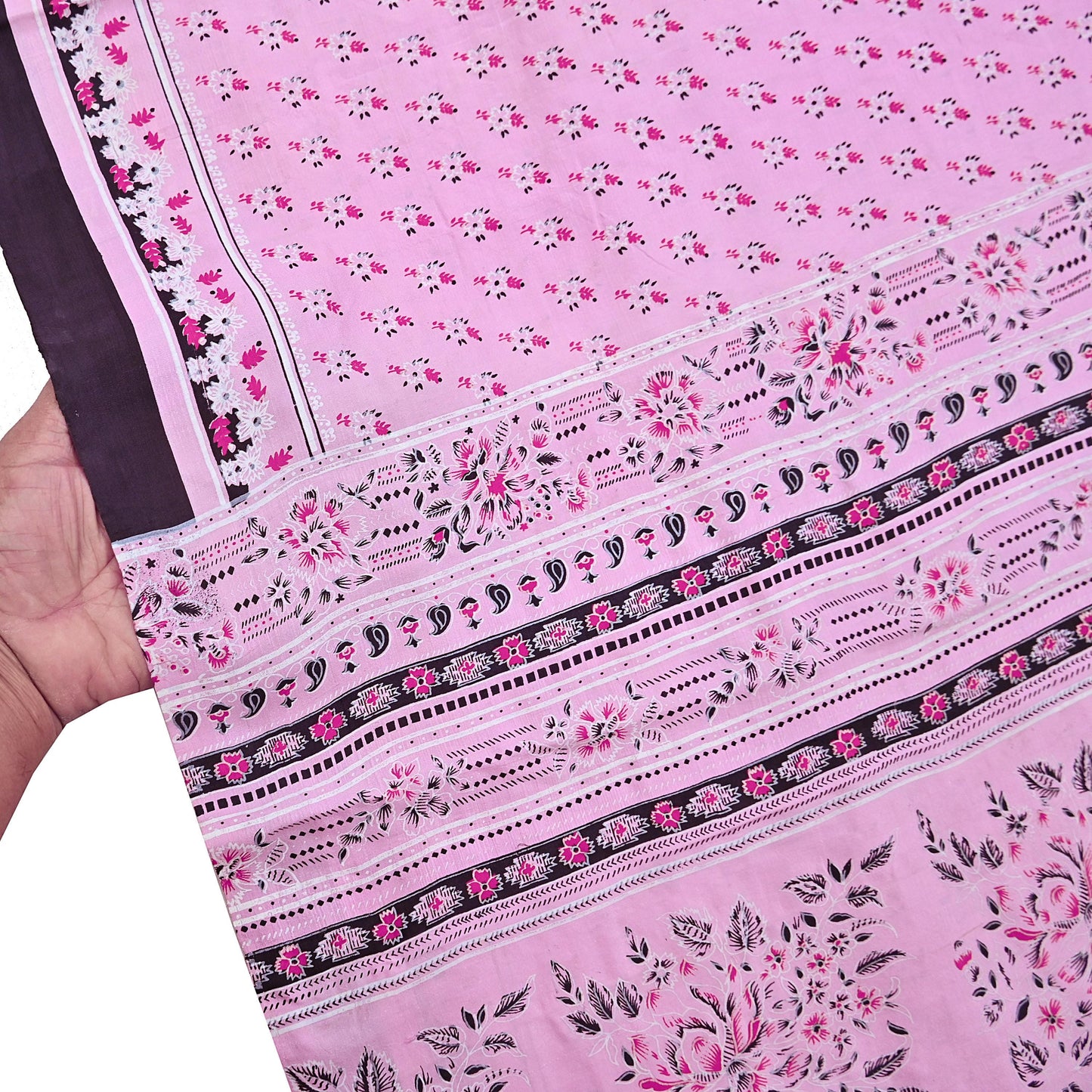 Indian Vintage Pink Pure Silk Printed Saree 5 Yards Soft Floral Fabric for Dressmaking, Quilting, Crafting, Sewing & Upcycling
