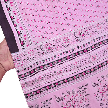 Indian Vintage Pink Pure Silk Printed Saree 5 Yards Soft Floral Fabric for Dressmaking, Quilting, Crafting, Sewing & Upcycling