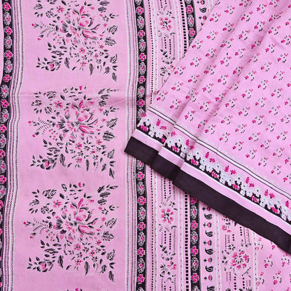Indian Vintage Pink Pure Silk Printed Saree 5 Yards Soft Floral Fabric for Dressmaking, Quilting, Crafting, Sewing & Upcycling