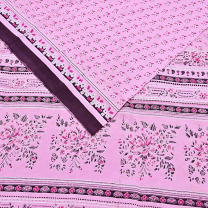 Indian Vintage Pink Pure Silk Printed Saree 5 Yards Soft Floral Fabric for Dressmaking, Quilting, Crafting, Sewing & Upcycling