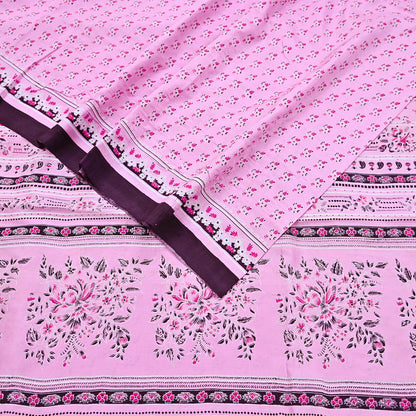 Indian Vintage Pink Pure Silk Printed Saree 5 Yards Soft Floral Fabric for Dressmaking, Quilting, Crafting, Sewing & Upcycling