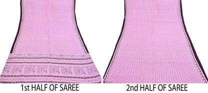 Indian Vintage Pink Pure Silk Printed Saree 5 Yards Soft Floral Fabric for Dressmaking, Quilting, Crafting, Sewing & Upcycling