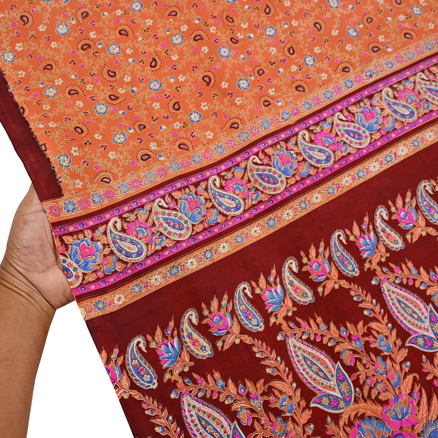 Indian Vintage Sari Orange 100% Pure Silk Printed Saree Craft Fabric 6yd Sewing Dress Making Soft Wrap Paisley Quilting Crafting Upcycle