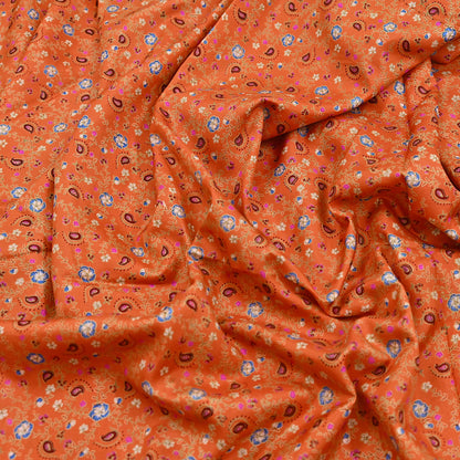 Indian Vintage Sari Orange 100% Pure Silk Printed Saree Craft Fabric 6yd Sewing Dress Making Soft Wrap Paisley Quilting Crafting Upcycle