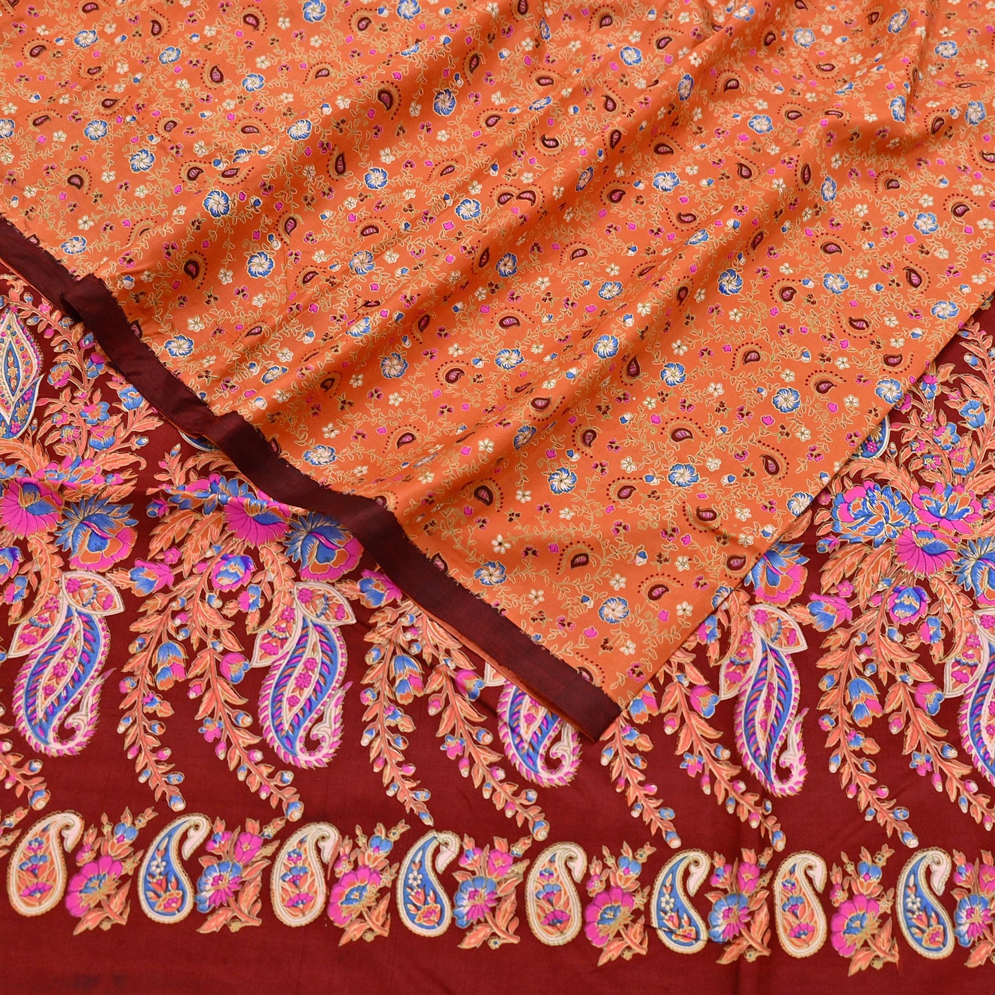 Indian Vintage Sari Orange 100% Pure Silk Printed Saree Craft Fabric 6yd Sewing Dress Making Soft Wrap Paisley Quilting Crafting Upcycle