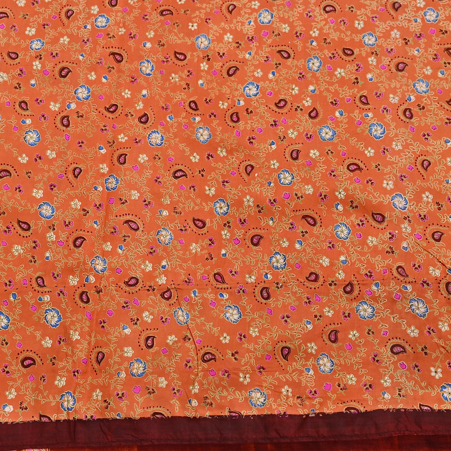 Indian Vintage Sari Orange 100% Pure Silk Printed Saree Craft Fabric 6yd Sewing Dress Making Soft Wrap Paisley Quilting Crafting Upcycle