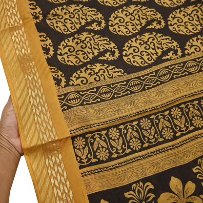 Indian Vintage Sari Black Printed Pure Silk Sarees Craft Fabric 5yd Sewing Soft Dress Designing  for Crafting Quilting Upcycle Wrap Zari