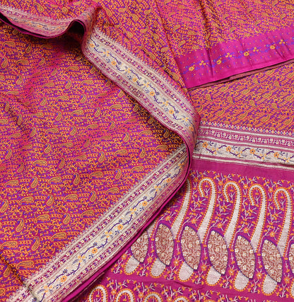 Indian Vintage Sari Pink Heavy Pure Satin Silk Woven Banarasi Tanchoi Saree 5Yd Ethnic Craft Fabric Upcycle Bridal Heavy Sarees