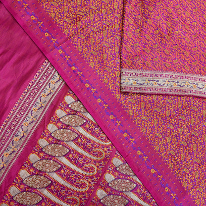 Indian Vintage Sari Pink Heavy Pure Satin Silk Woven Banarasi Tanchoi Saree 5Yd Ethnic Craft Fabric Upcycle Bridal Heavy Sarees