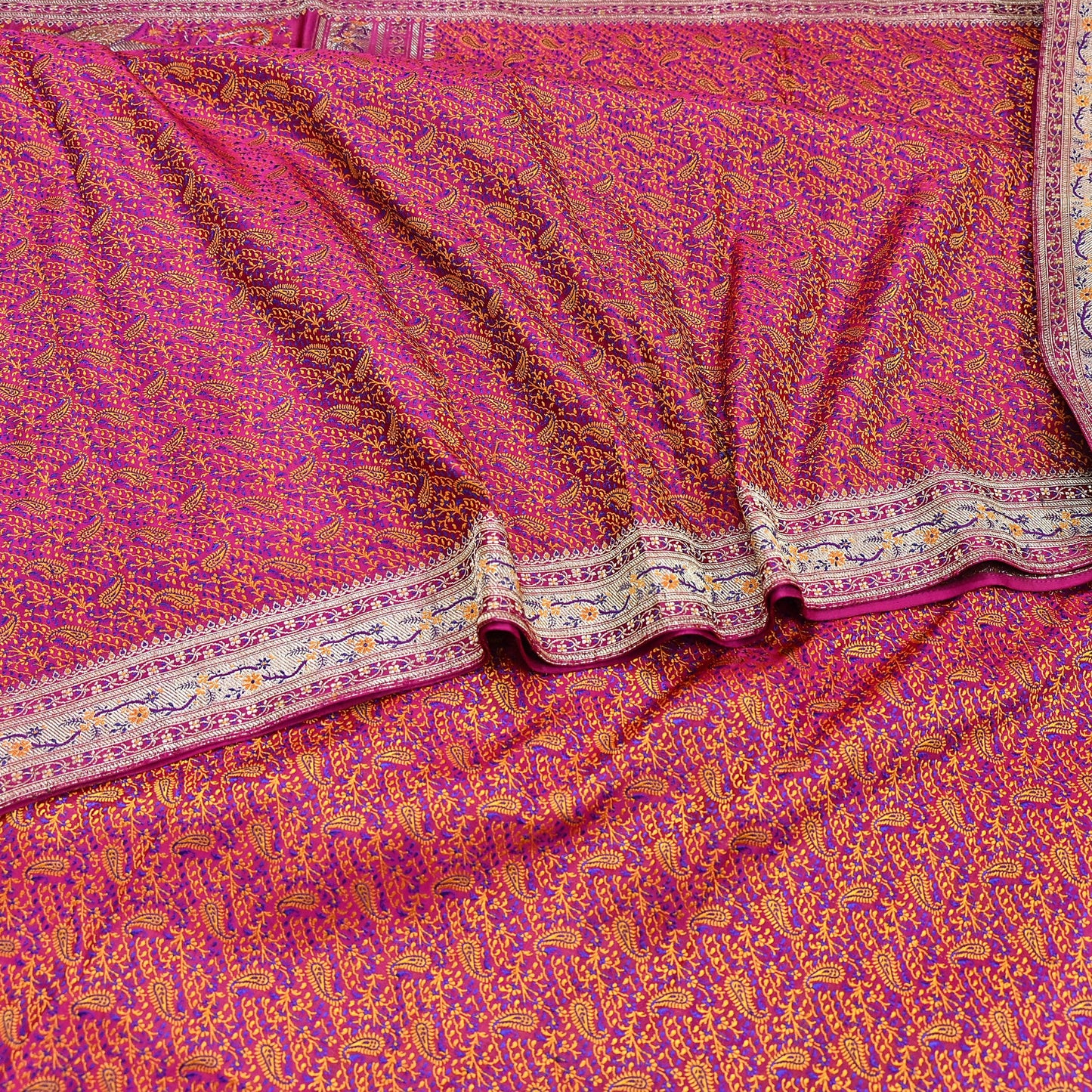 Indian Vintage Sari Pink Heavy Pure Satin Silk Woven Banarasi Tanchoi Saree 5Yd Ethnic Craft Fabric Upcycle Bridal Heavy Sarees