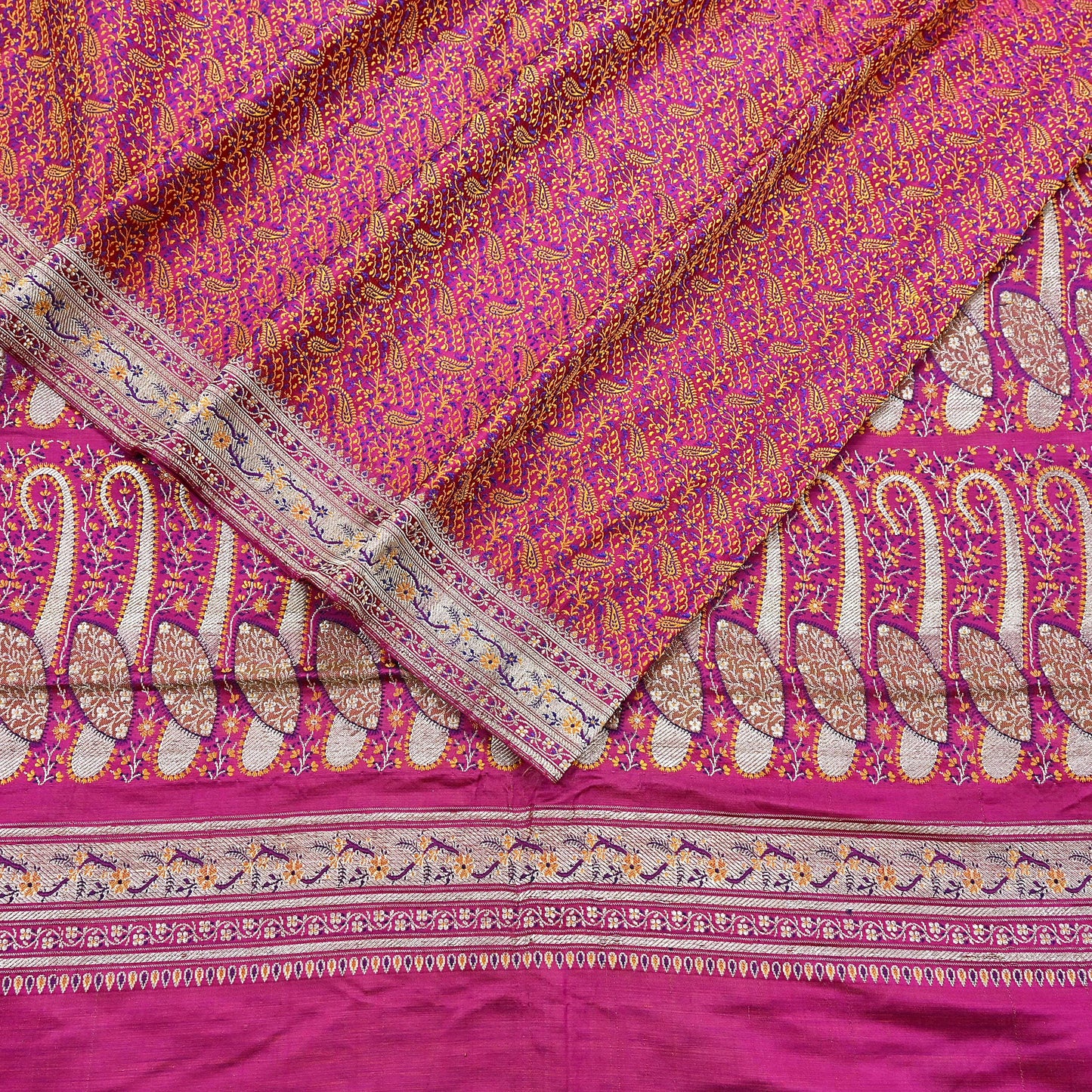 Indian Vintage Sari Pink Heavy Pure Satin Silk Woven Banarasi Tanchoi Saree 5Yd Ethnic Craft Fabric Upcycle Bridal Heavy Sarees