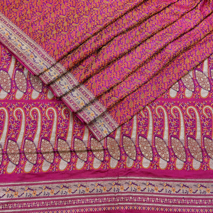 Indian Vintage Sari Pink Heavy Pure Satin Silk Woven Banarasi Tanchoi Saree 5Yd Ethnic Craft Fabric Upcycle Bridal Heavy Sarees