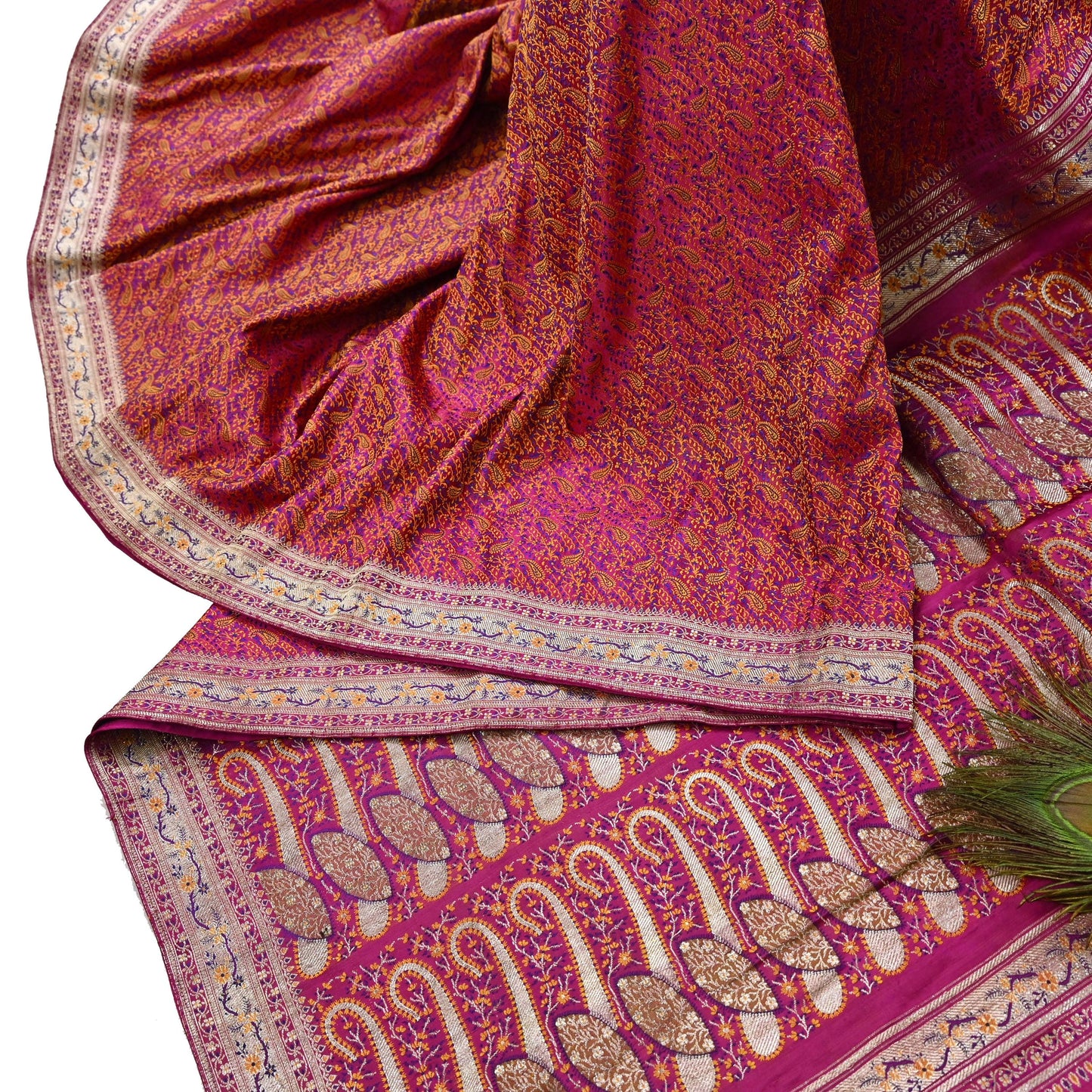 Indian Vintage Sari Pink Heavy Pure Satin Silk Woven Banarasi Tanchoi Saree 5Yd Ethnic Craft Fabric Upcycle Bridal Heavy Sarees