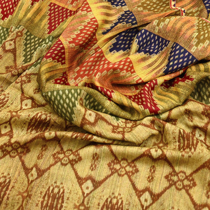 Indian Vintage Multi Saree Pure Khadi Silk Handloom Printed Sari Fabric 5yd Ethnic Wear Sari Floral Designs Dress making Crafting