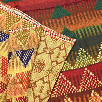 Indian Vintage Multi Saree Pure Khadi Silk Handloom Printed Sari Fabric 5yd Ethnic Wear Sari Floral Designs Dress making Crafting
