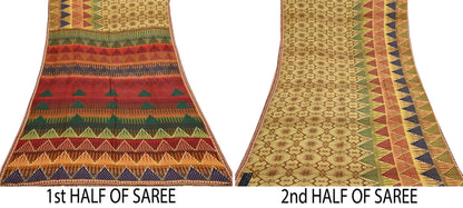 Indian Vintage Multi Saree Pure Khadi Silk Handloom Printed Sari Fabric 5yd Ethnic Wear Sari Floral Designs Dress making Crafting