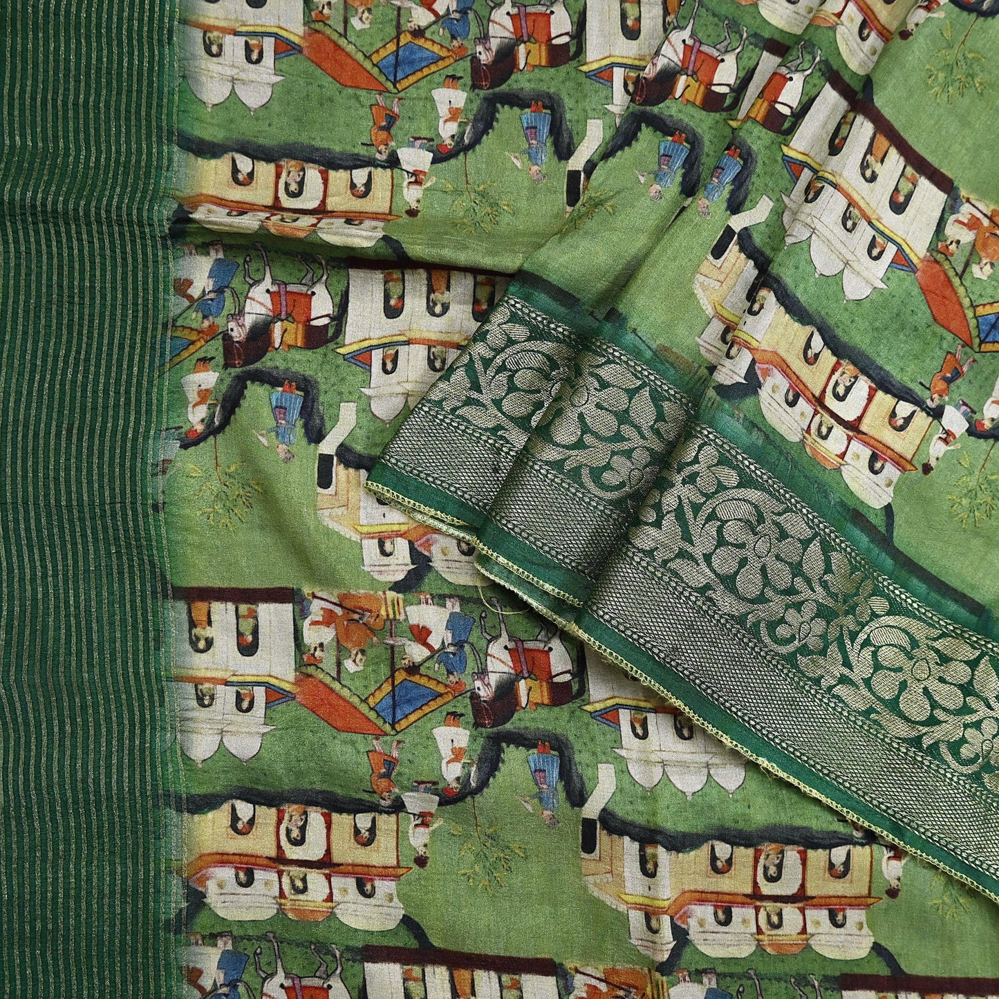 Indian Vintage Green Saree Digital Printed Sari chanderi Silk Sari Craft Fabric 6Yd Floral Soft Zari Dress making Bollywood saree Birds