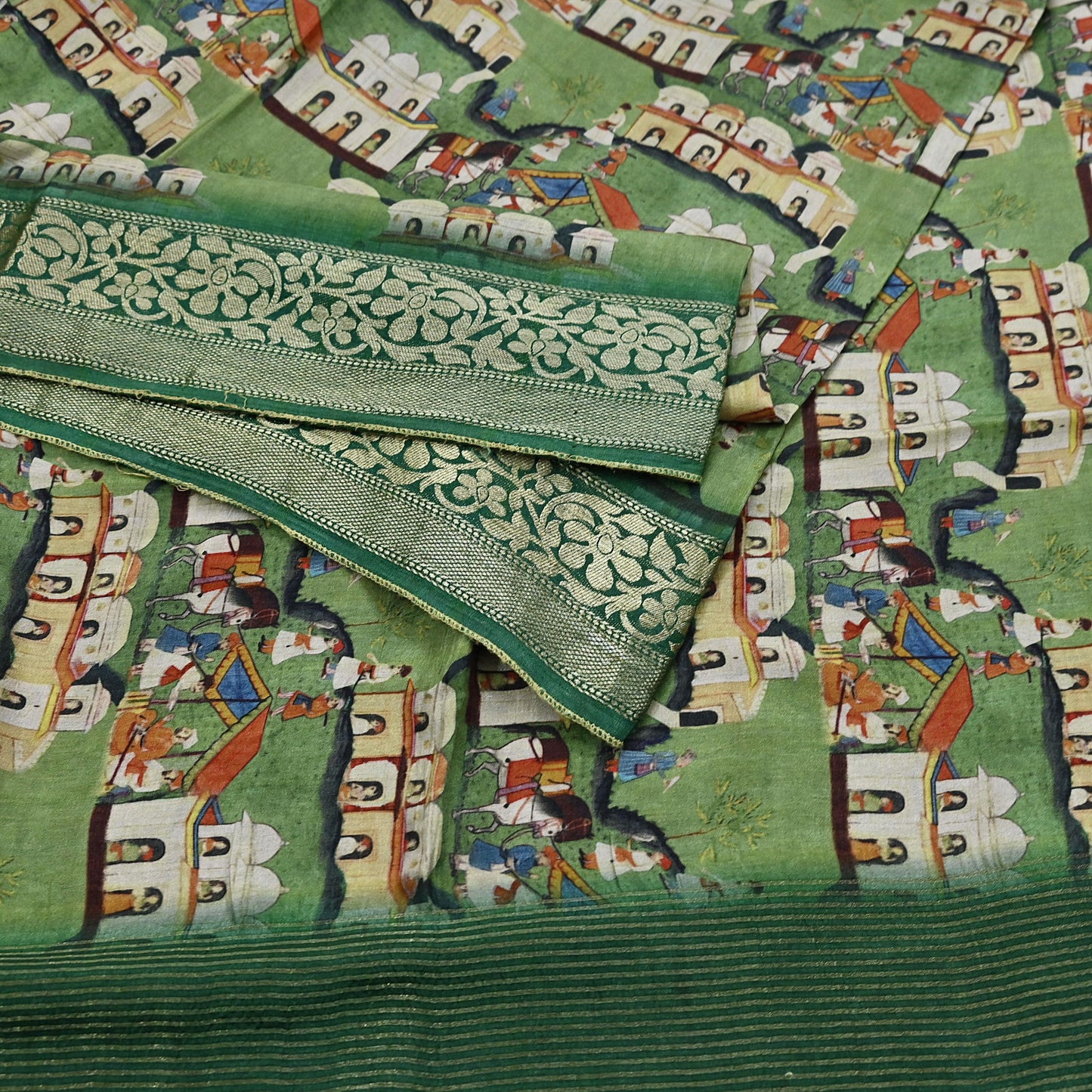 Indian Vintage Green Saree Digital Printed Sari chanderi Silk Sari Craft Fabric 6Yd Floral Soft Zari Dress making Bollywood saree Birds