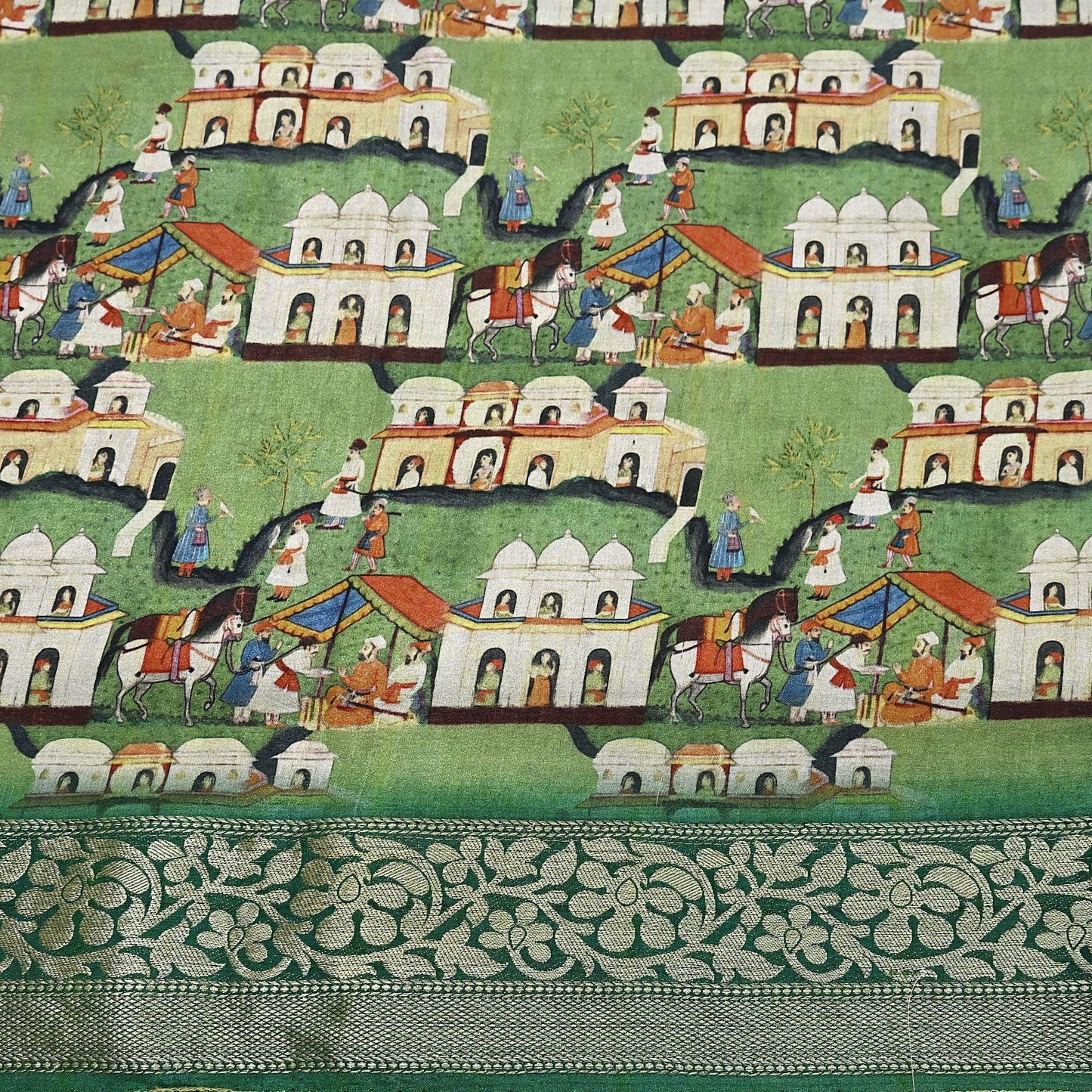 Indian Vintage Green Saree Digital Printed Sari chanderi Silk Sari Craft Fabric 6Yd Floral Soft Zari Dress making Bollywood saree Birds