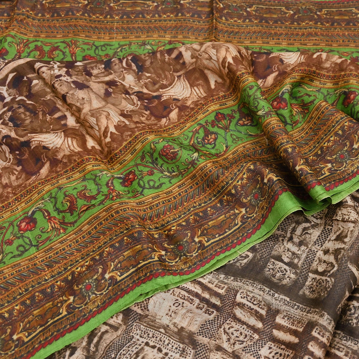 Indian Vintage Multi Saree Pure Khadi Silk Handloom Printed Sari Fabric 6yd Ethnic Wear Sari Floral Designs Dress making Crafting