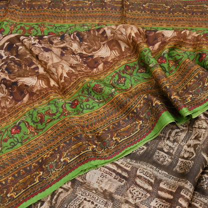 Indian Vintage Multi Saree Pure Khadi Silk Handloom Printed Sari Fabric 6yd Ethnic Wear Sari Floral Designs Dress making Crafting