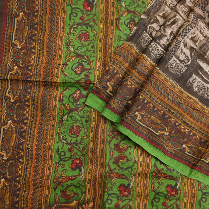 Indian Vintage Multi Saree Pure Khadi Silk Handloom Printed Sari Fabric 6yd Ethnic Wear Sari Floral Designs Dress making Crafting