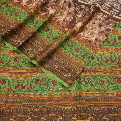 Indian Vintage Multi Saree Pure Khadi Silk Handloom Printed Sari Fabric 6yd Ethnic Wear Sari Floral Designs Dress making Crafting