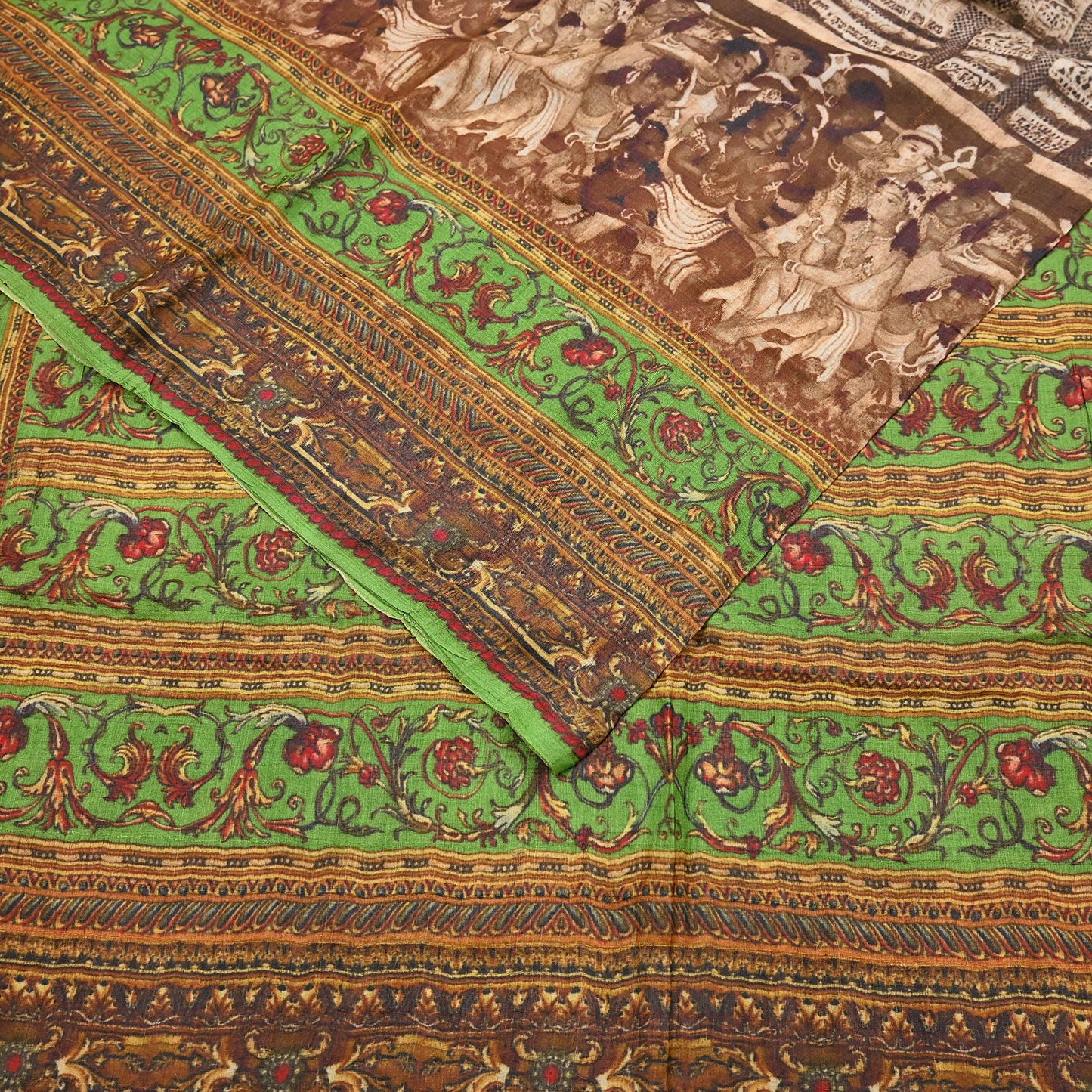Indian Vintage Multi Saree Pure Khadi Silk Handloom Printed Sari Fabric 6yd Ethnic Wear Sari Floral Designs Dress making Crafting