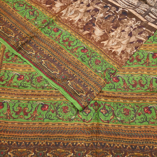 Indian Vintage Multi Saree Pure Khadi Silk Handloom Printed Sari Fabric 6yd Ethnic Wear Sari Floral Designs Dress making Crafting