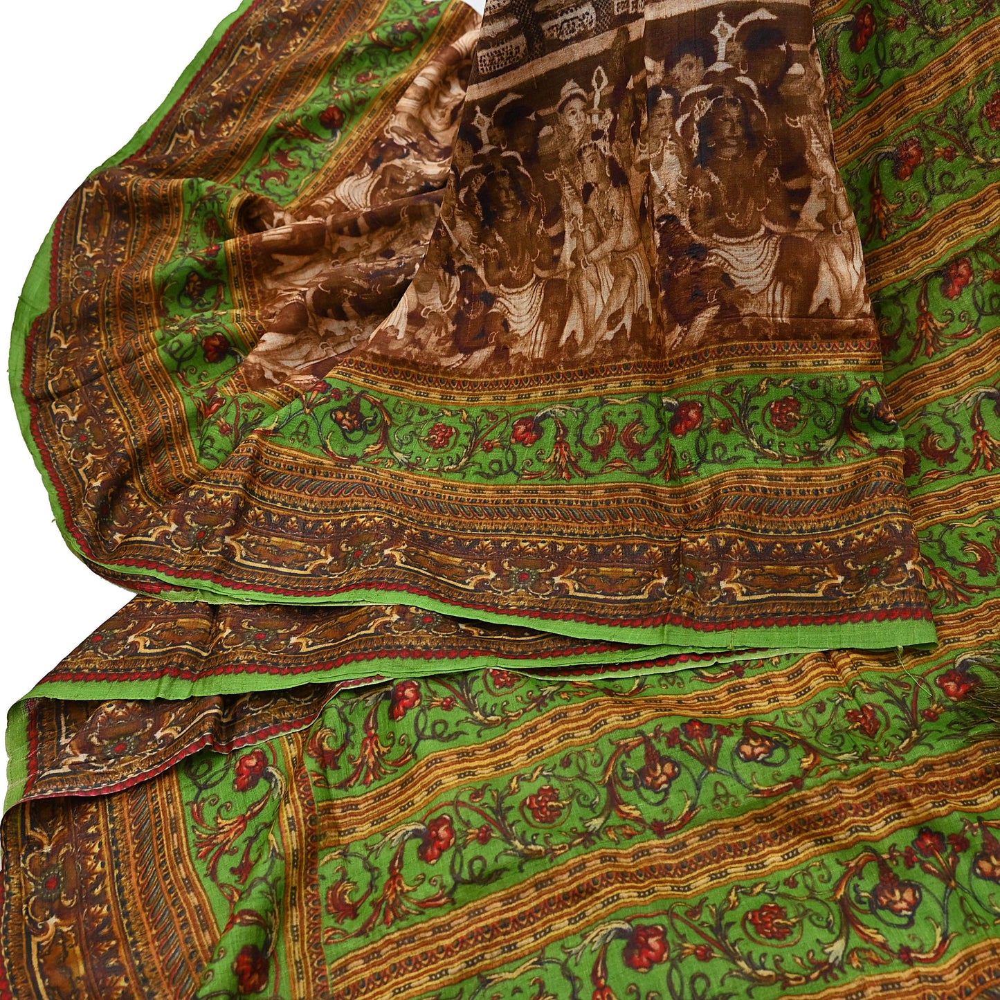 Indian Vintage Multi Saree Pure Khadi Silk Handloom Printed Sari Fabric 6yd Ethnic Wear Sari Floral Designs Dress making Crafting