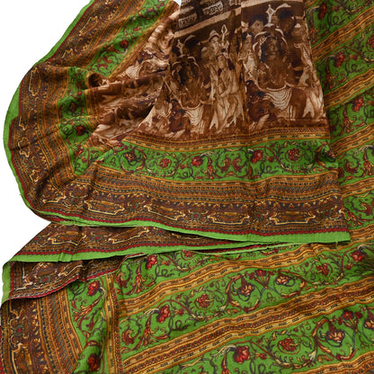 Indian Vintage Multi Saree Pure Khadi Silk Handloom Printed Sari Fabric 6yd Ethnic Wear Sari Floral Designs Dress making Crafting