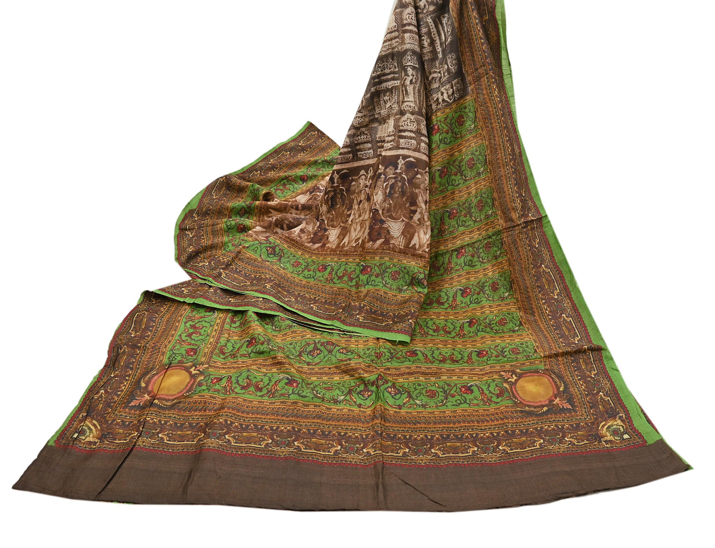 Indian Vintage Multi Saree Pure Khadi Silk Handloom Printed Sari Fabric 6yd Ethnic Wear Sari Floral Designs Dress making Crafting