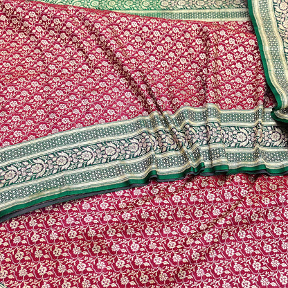 Indian Vintage Sari Heavy Pure Satin Silk Woven Banarasi Brocade Saree Zari 5Yd Ethnic Dress making Crafting Bollywood