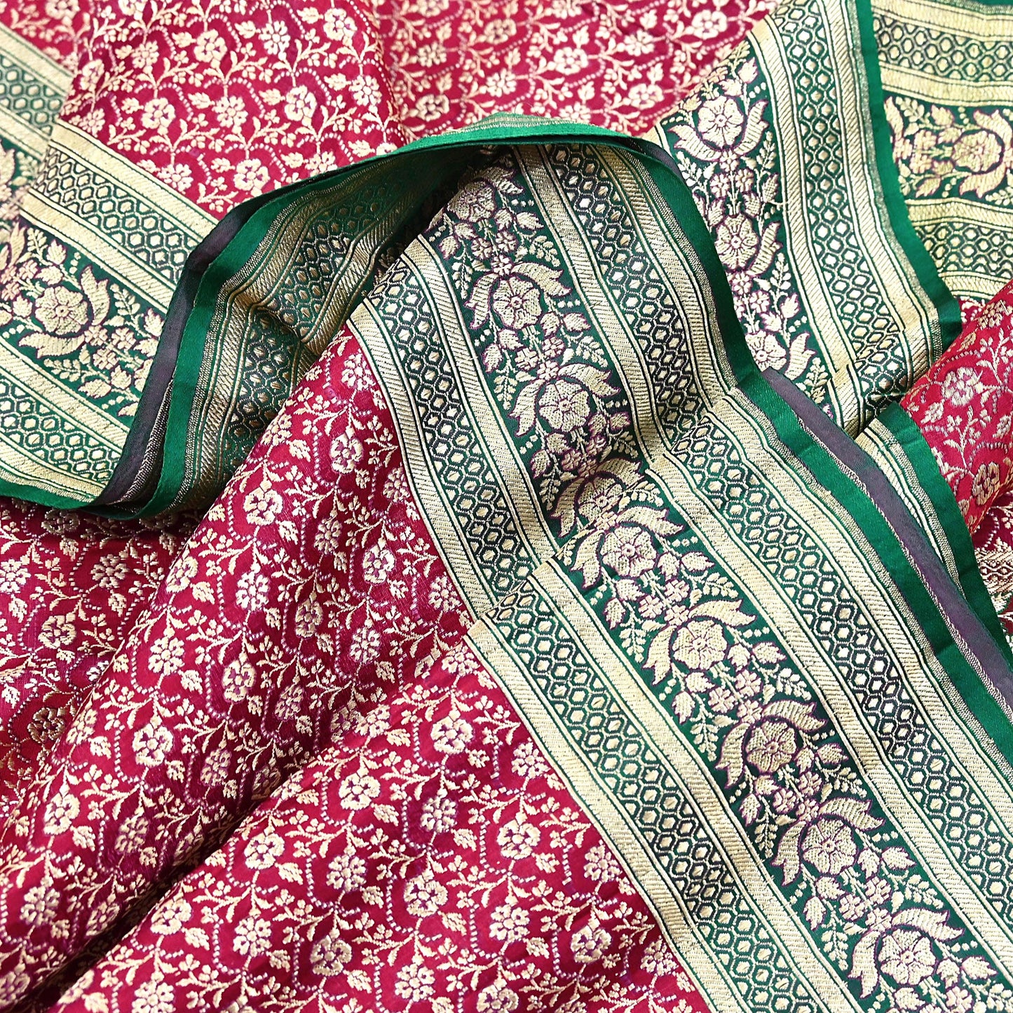Indian Vintage Sari Heavy Pure Satin Silk Woven Banarasi Brocade Saree Zari 5Yd Ethnic Dress making Crafting Bollywood