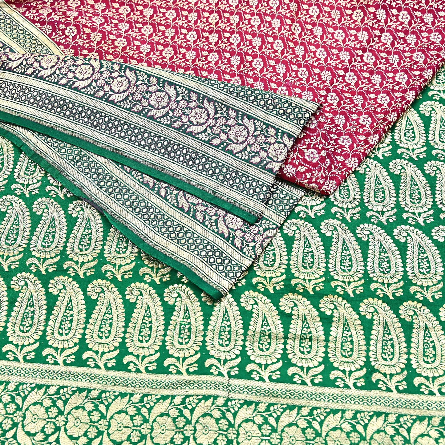 Indian Vintage Sari Heavy Pure Satin Silk Woven Banarasi Brocade Saree Zari 5Yd Ethnic Dress making Crafting Bollywood