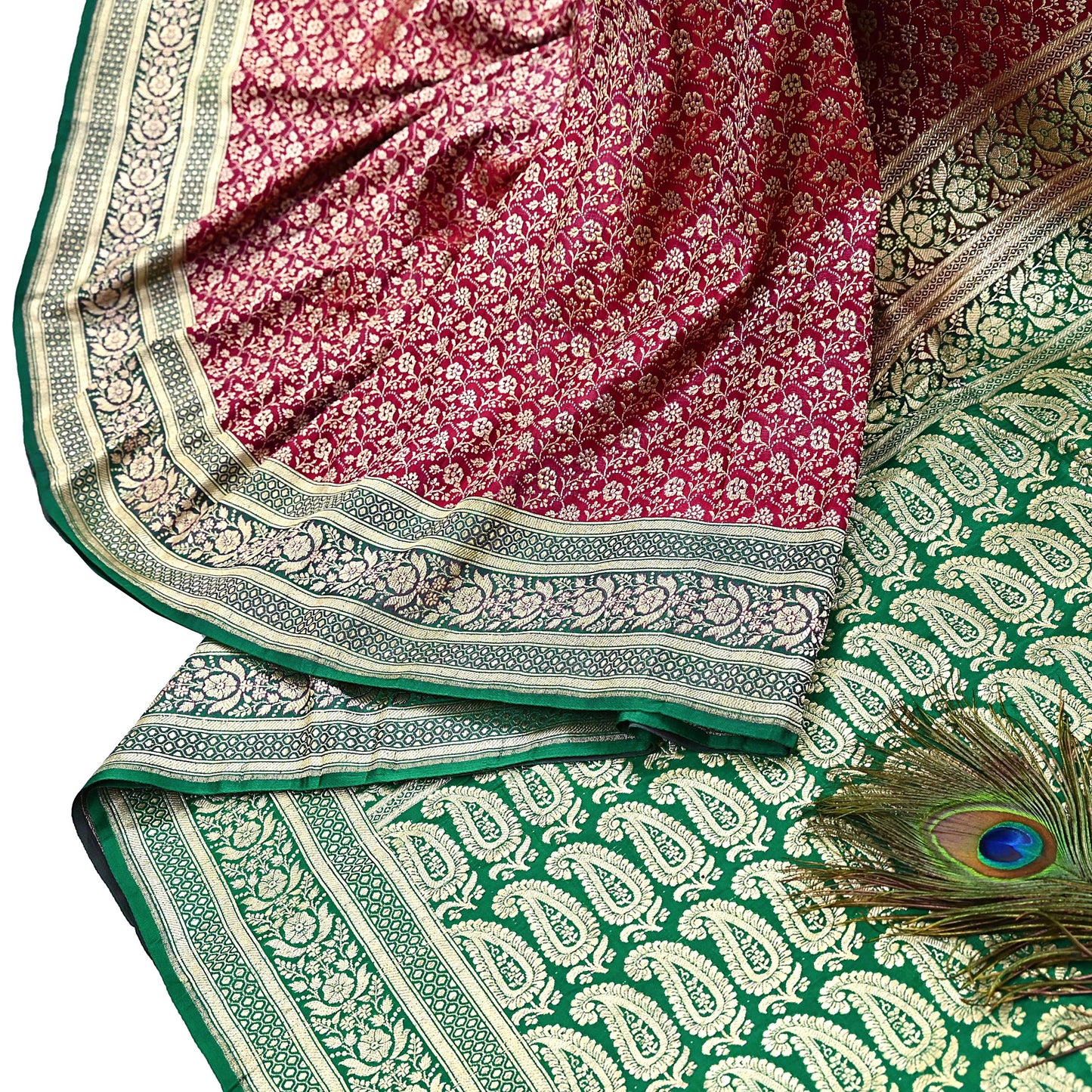Indian Vintage Sari Heavy Pure Satin Silk Woven Banarasi Brocade Saree Zari 5Yd Ethnic Dress making Crafting Bollywood