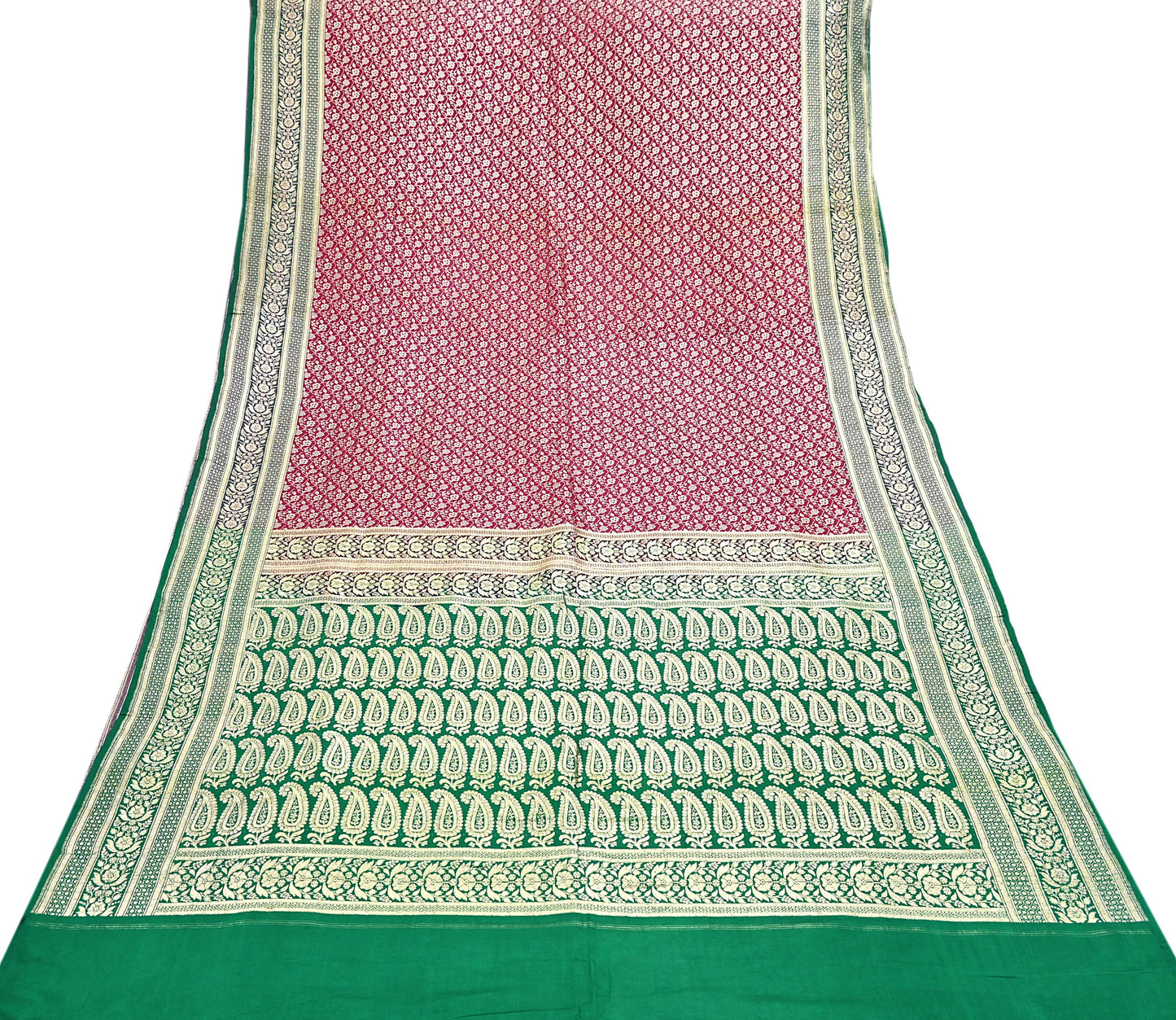 Indian Vintage Sari Heavy Pure Satin Silk Woven Banarasi Brocade Saree Zari 5Yd Ethnic Dress making Crafting Bollywood