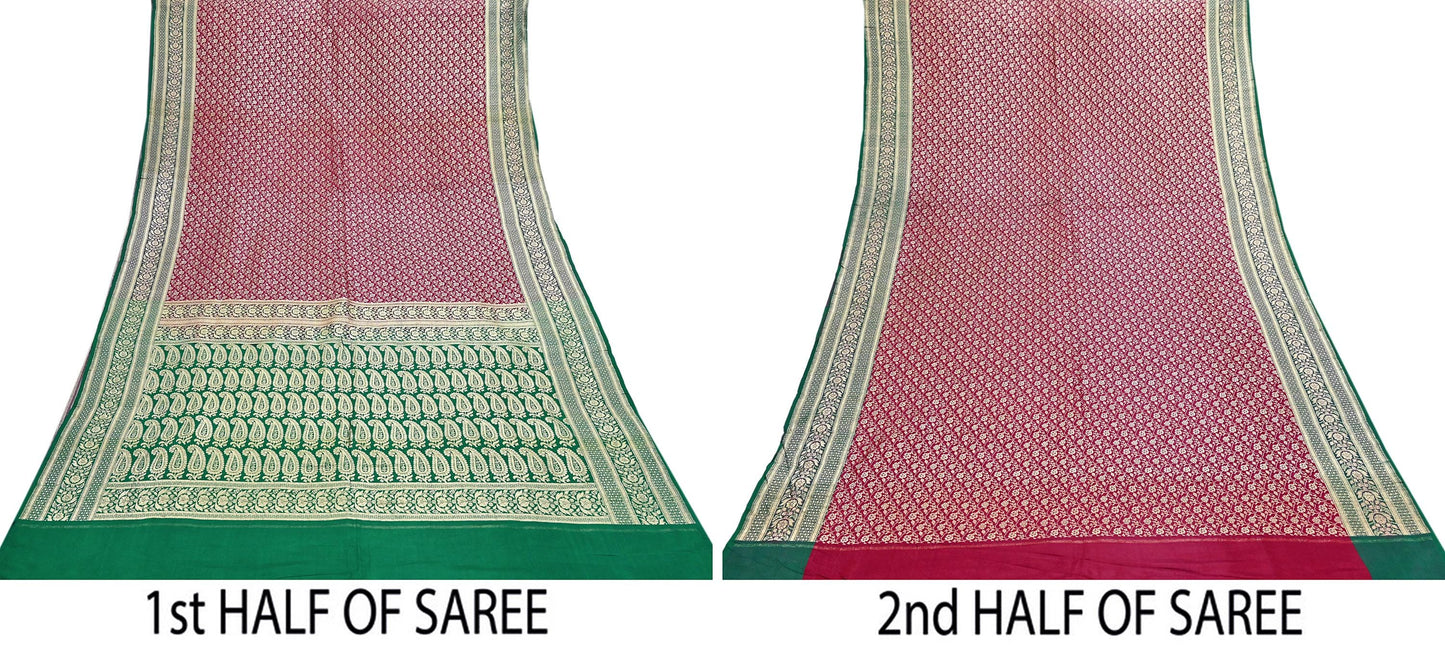 Indian Vintage Sari Heavy Pure Satin Silk Woven Banarasi Brocade Saree Zari 5Yd Ethnic Dress making Crafting Bollywood