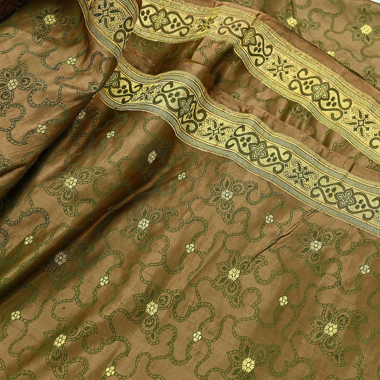 Vintage Banarasi Saree Pure Satin Silk Woven Brocade Zari Fabric green Heavy Craft Sari 5 Yards Indian Antique Textile Dress Making
