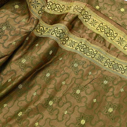 Vintage Banarasi Saree Pure Satin Silk Woven Brocade Zari Fabric green Heavy Craft Sari 5 Yards Indian Antique Textile Dress Making