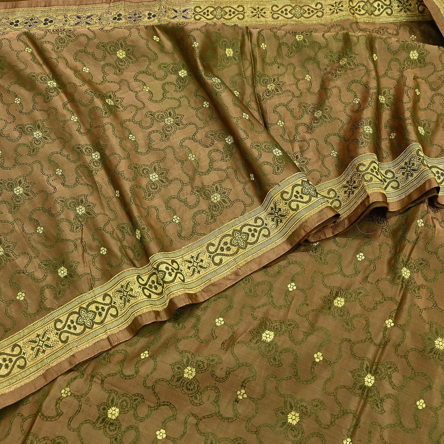 Vintage Banarasi Saree Pure Satin Silk Woven Brocade Zari Fabric green Heavy Craft Sari 5 Yards Indian Antique Textile Dress Making
