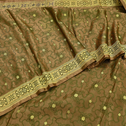 Vintage Banarasi Saree Pure Satin Silk Woven Brocade Zari Fabric green Heavy Craft Sari 5 Yards Indian Antique Textile Dress Making