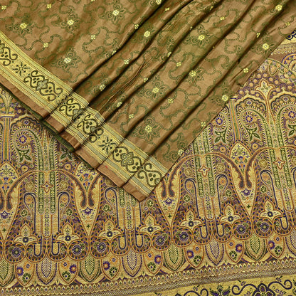 Vintage Banarasi Saree Pure Satin Silk Woven Brocade Zari Fabric green Heavy Craft Sari 5 Yards Indian Antique Textile Dress Making