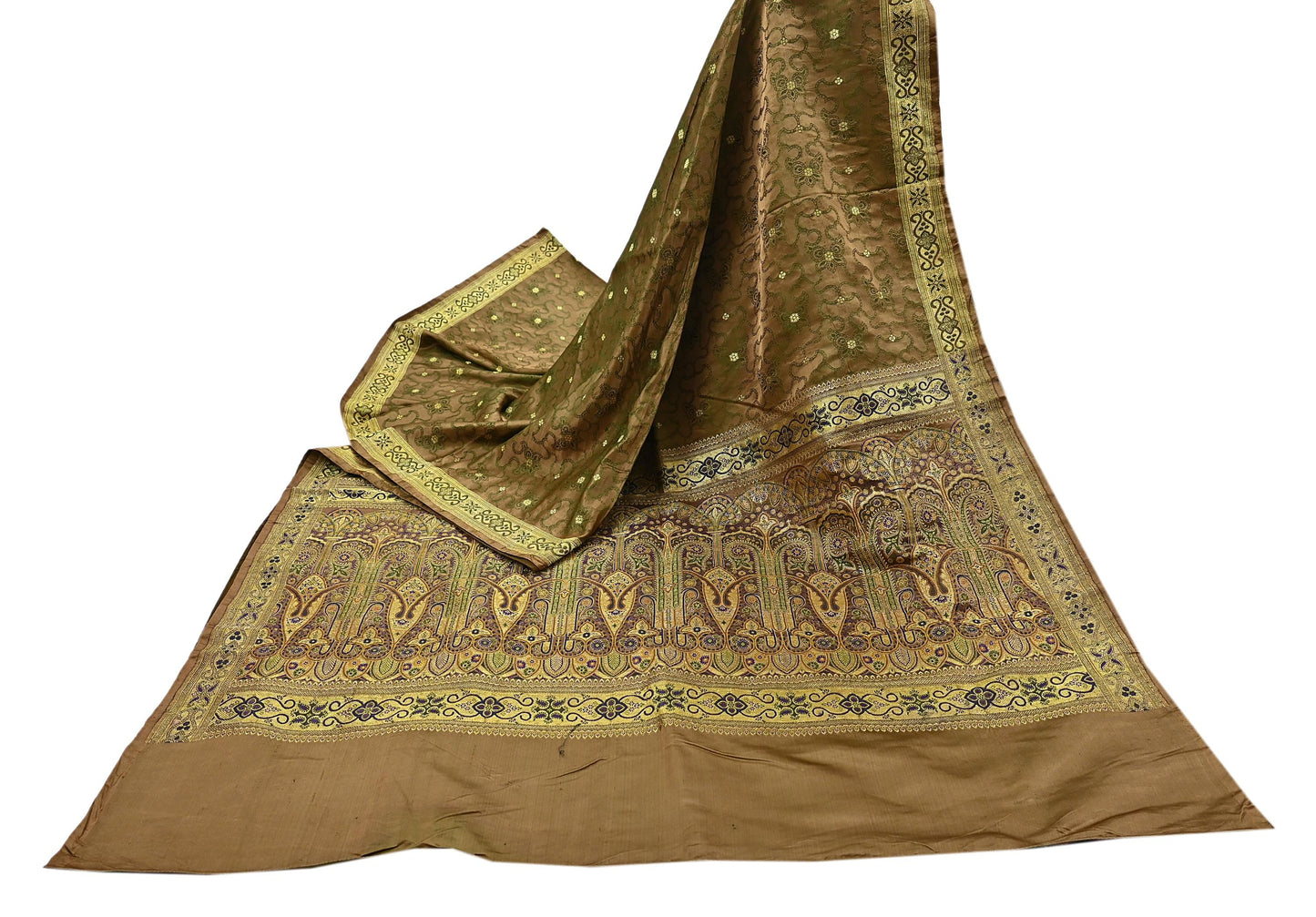 Vintage Banarasi Saree Pure Satin Silk Woven Brocade Zari Fabric green Heavy Craft Sari 5 Yards Indian Antique Textile Dress Making