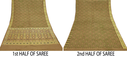 Vintage Banarasi Saree Pure Satin Silk Woven Brocade Zari Fabric green Heavy Craft Sari 5 Yards Indian Antique Textile Dress Making