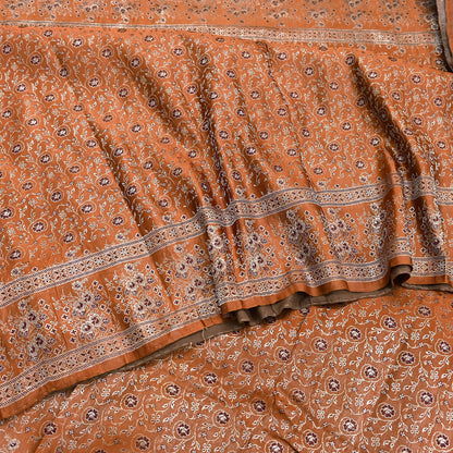 Indian Vintage Sari Rusty Heavy Pure Satin Silk Woven Banarasi Tanchoi Saree 5Yd Ethnic Craft Fabric Upcycle Bridal Heavy Sarees