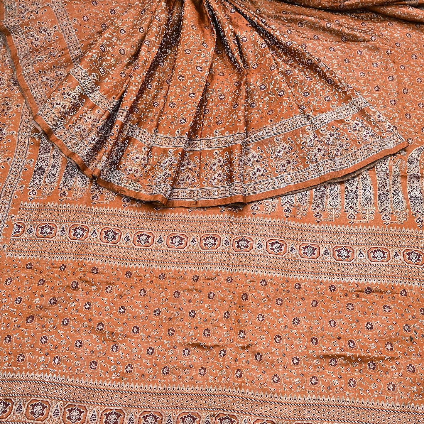 Indian Vintage Sari Rusty Heavy Pure Satin Silk Woven Banarasi Tanchoi Saree 5Yd Ethnic Craft Fabric Upcycle Bridal Heavy Sarees