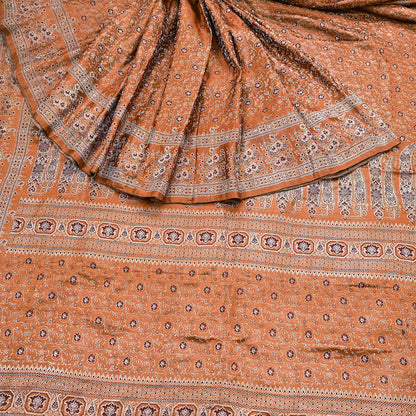 Indian Vintage Sari Rusty Heavy Pure Satin Silk Woven Banarasi Tanchoi Saree 5Yd Ethnic Craft Fabric Upcycle Bridal Heavy Sarees