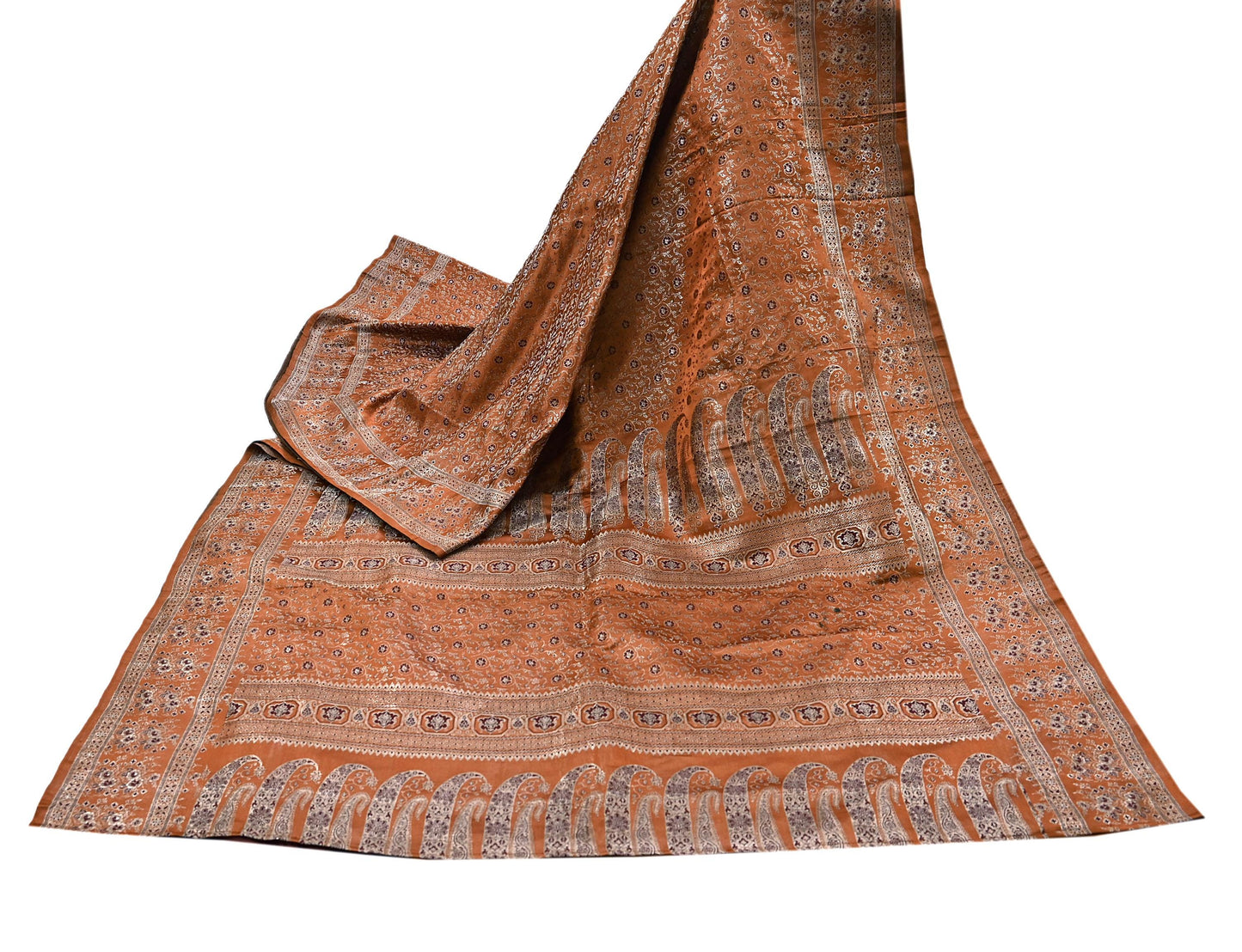 Indian Vintage Sari Rusty Heavy Pure Satin Silk Woven Banarasi Tanchoi Saree 5Yd Ethnic Craft Fabric Upcycle Bridal Heavy Sarees